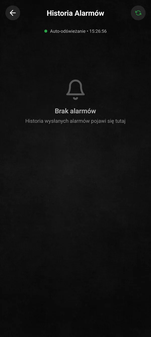 Historia alarmów w aplikacji mobilnej