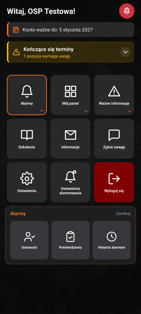 Rozwinięta grupa Alarmy
