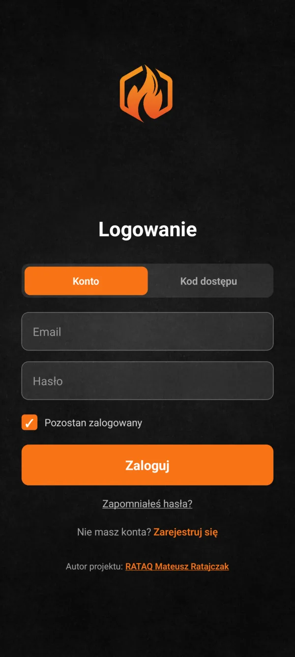 Ekran logowania w aplikacji