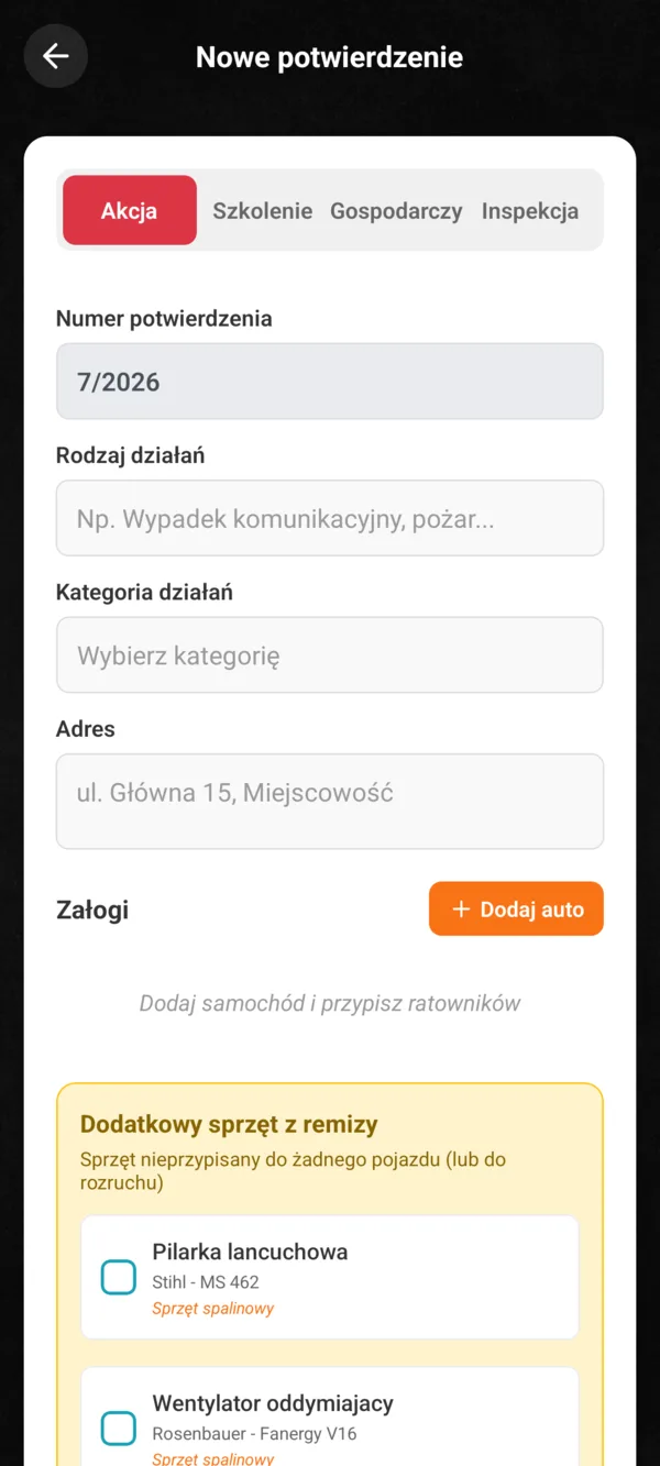 Nowe potwierdzenie w aplikacji