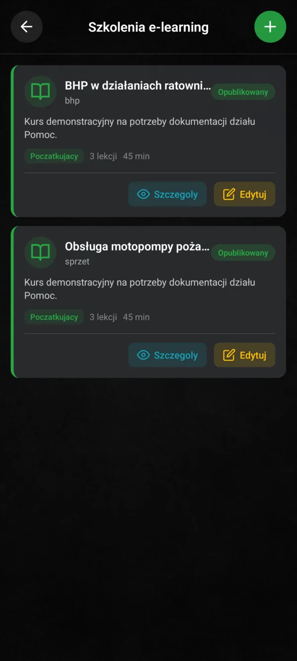 Szkolenia w aplikacji