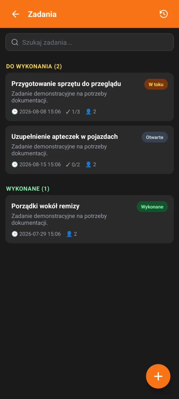 Zadania w aplikacji mobilnej