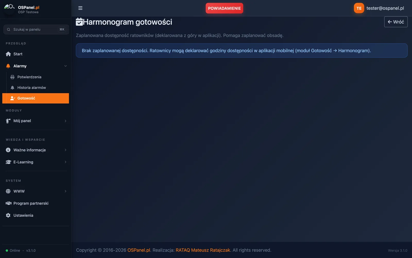 Harmonogram gotowości ratowników