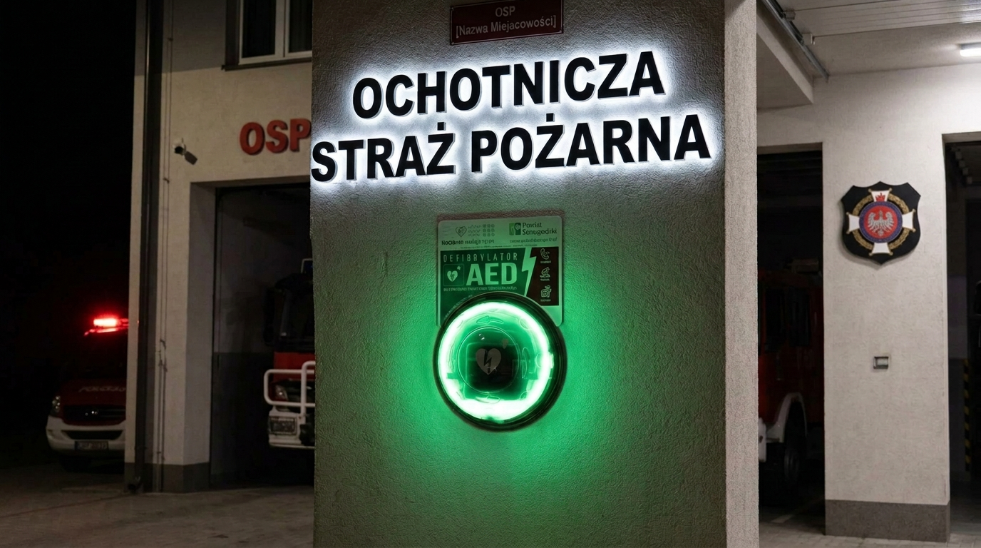 Alarm po otwarciu kapsuły AED — bez ingerencji w urządzenie
