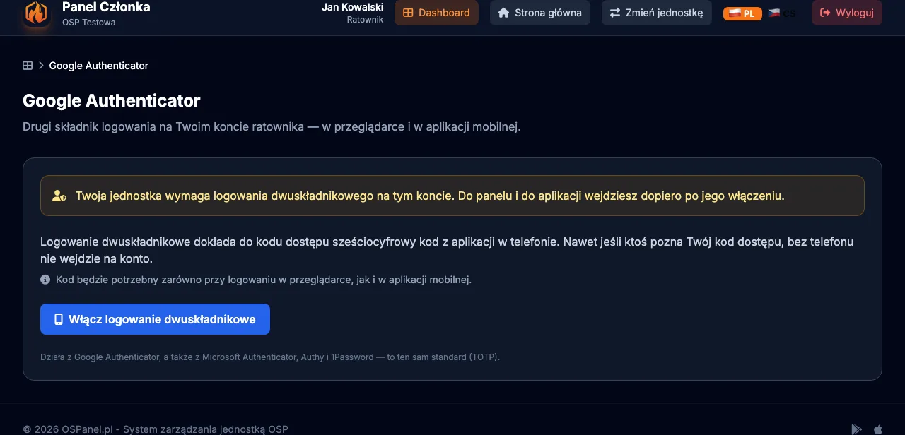 Google Authenticator — logowanie dwuskładnikowe
